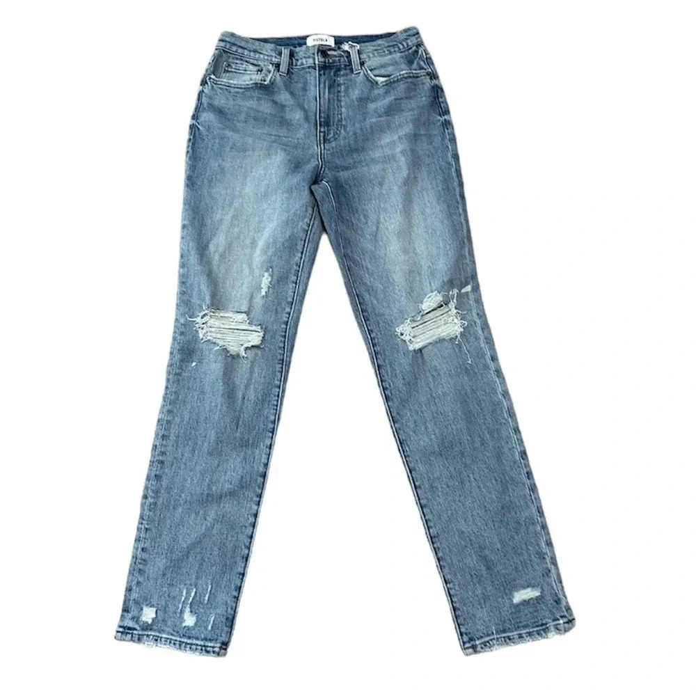 Pistola Women's Light Wash Distressed Straight Leg Denim Jeans Size 27 NWOT